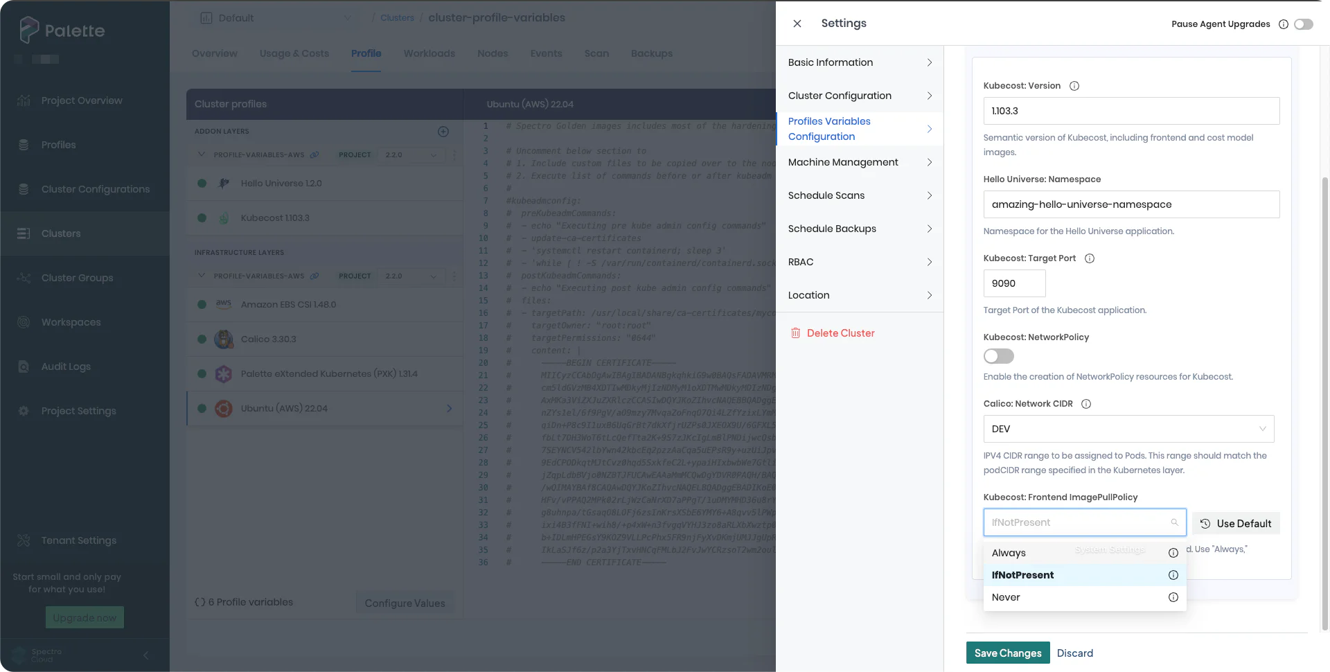 Overwriting existing cluster profile variables without modifying cluster profile